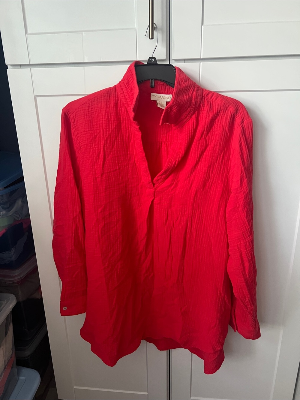 Cynthia Rowley Vibrant coral Crinkled Tunic Top